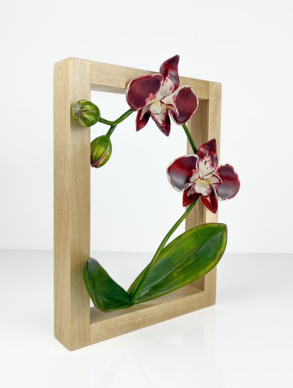 Wildflower Collection: Moth Orchid Flower Wood Sculpture Framed 7x9.5"