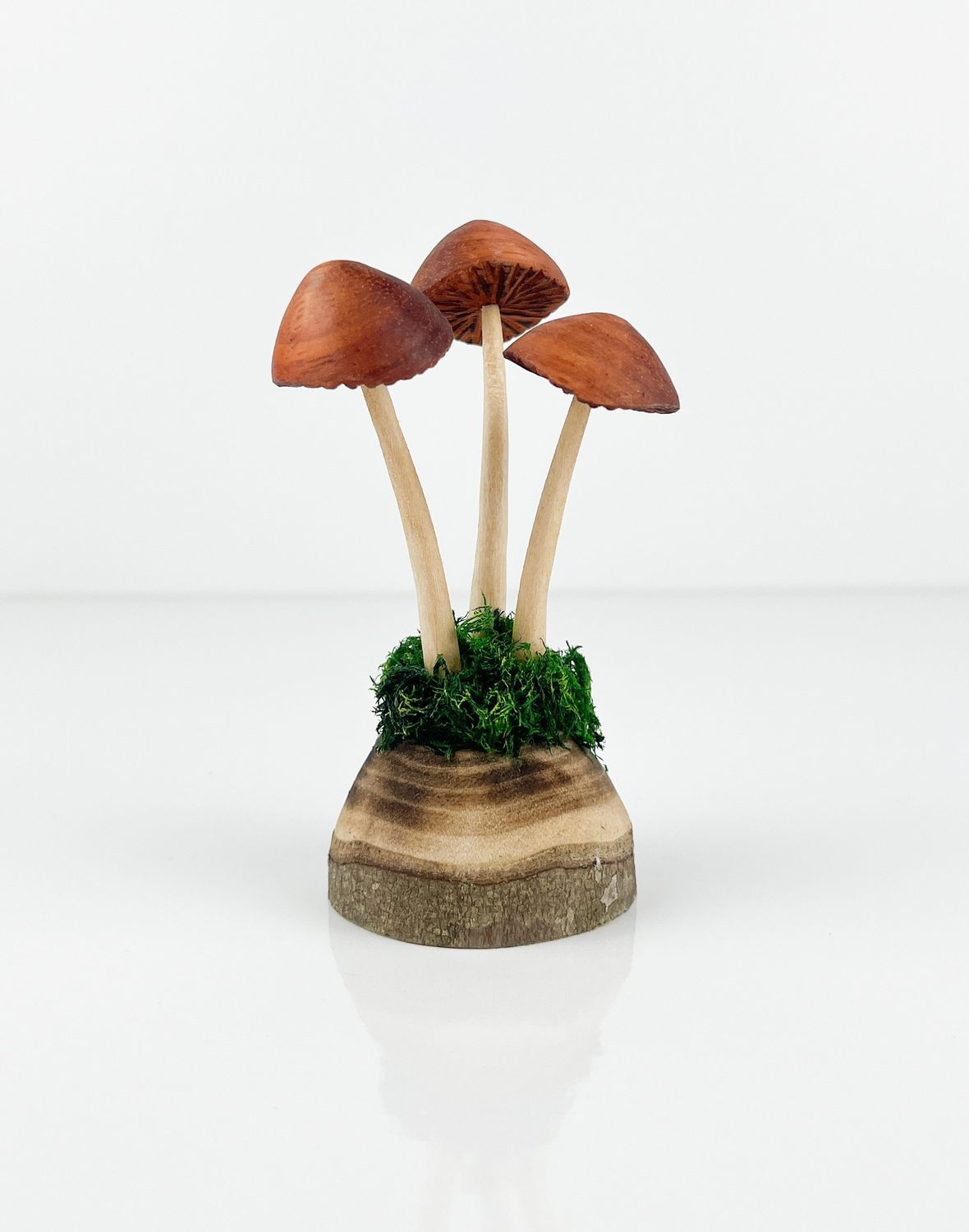 Mini Triple Wooden Mushroom Sculpture 4" Tall