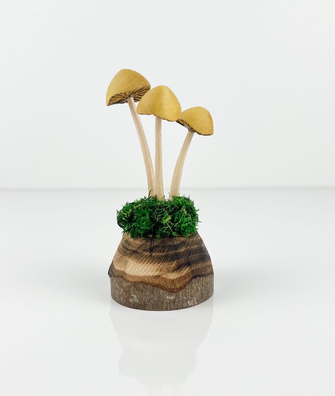 Mini Triple Wooden Mushroom Sculpture 4" Tall
