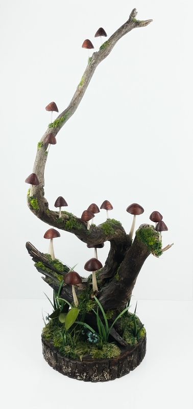 Mushroom Tree Large Padauk Wood Sculpture 28x15x15"