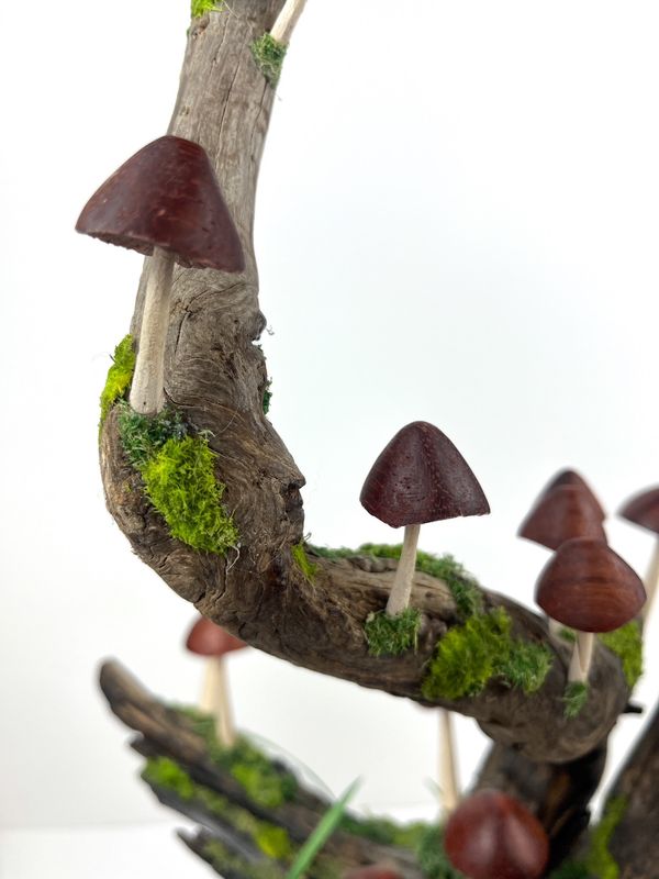 Mushroom Tree Large Padauk Wood Sculpture 28x15x15"