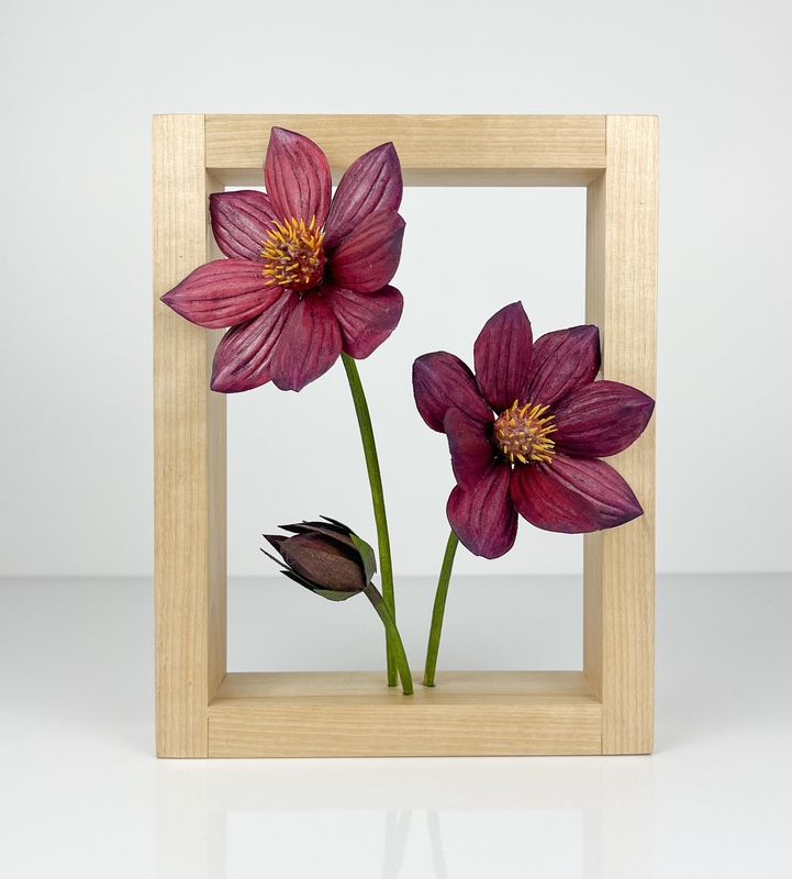 Wildflower Collection: Dahlia Juliet Flower Wood Sculpture Framed 7x9"