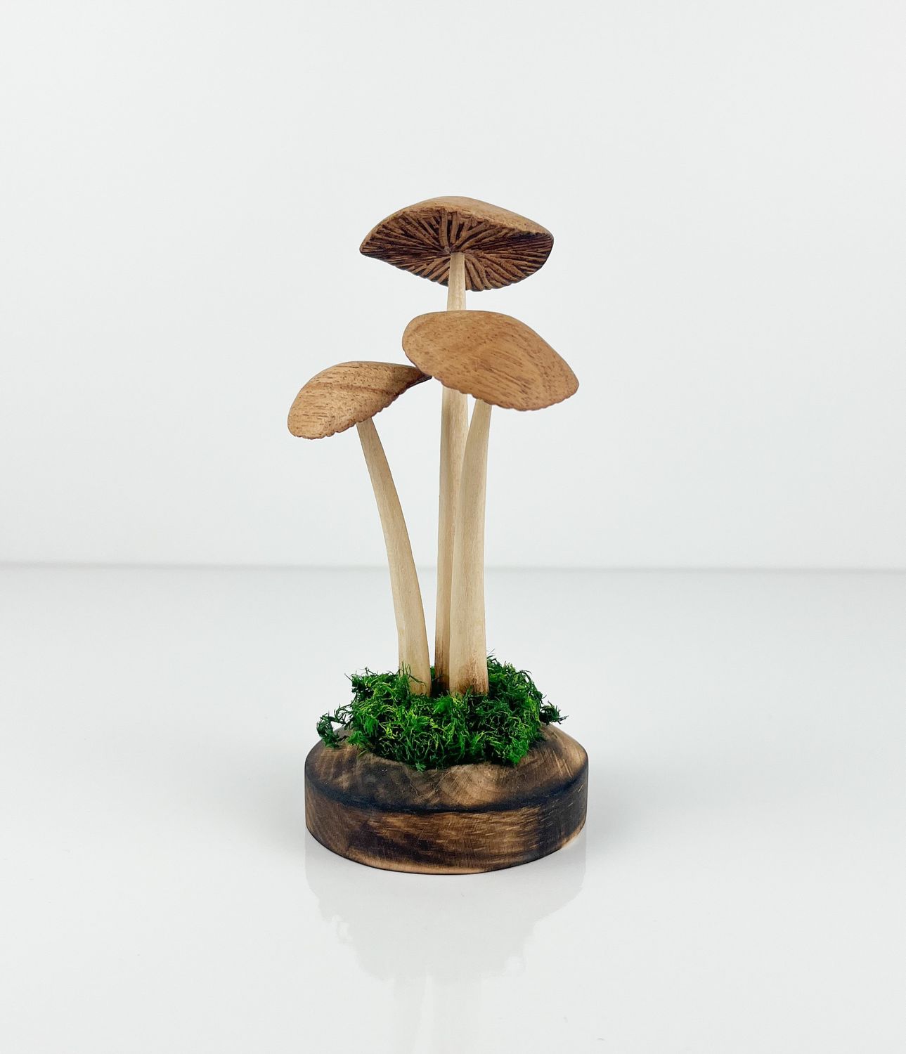 Triple Wooden Mushroom Sculpture 6.5" Tall