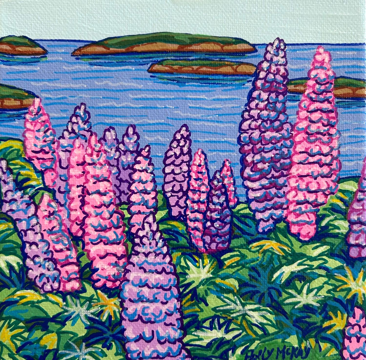 New Brunswick Scene Lupines Canadian Floral scene    