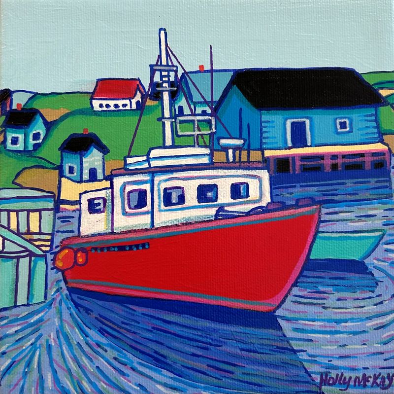 Red Boat in New Brunswick Seascape Landscape Fishing Boat Fishing Shack Canada 