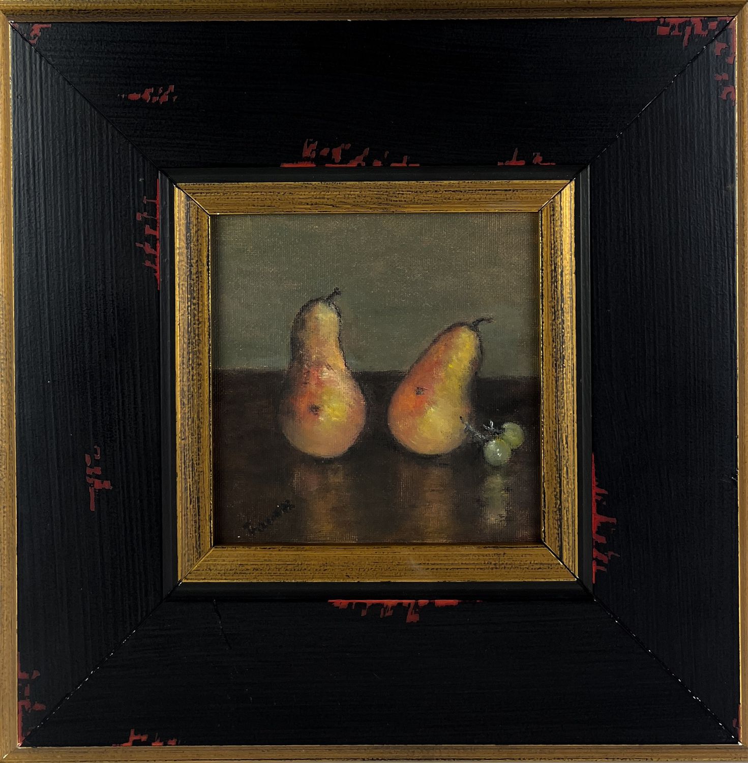 "Still Life of Pears & Green Grapes" 6x6" Framed 12.5x12.5"