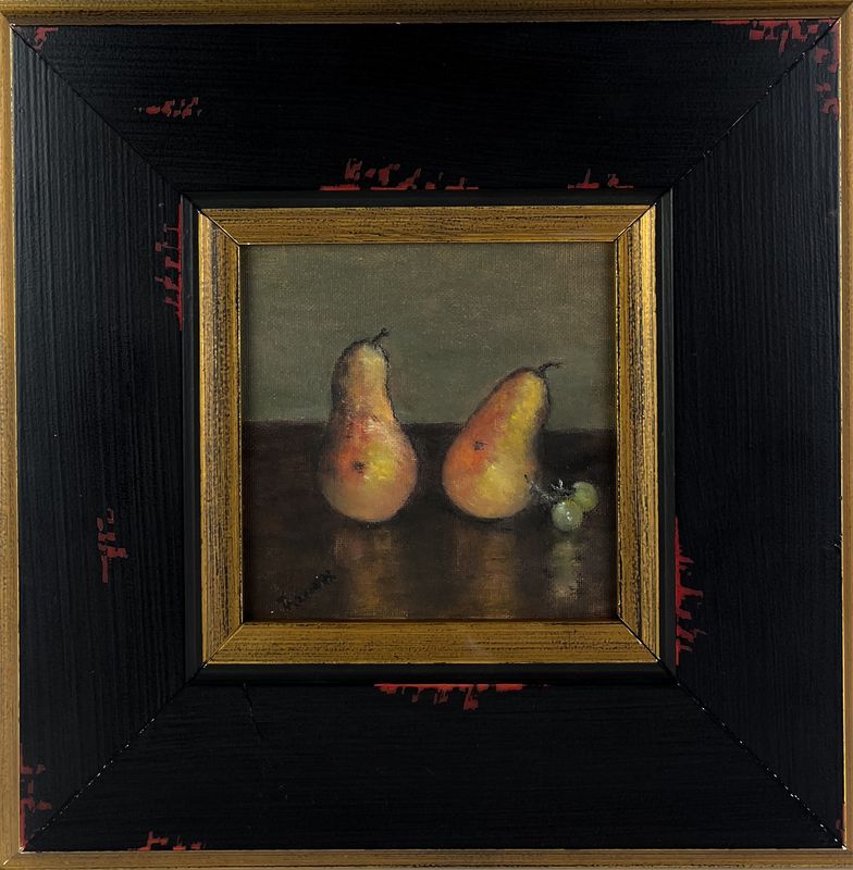 "Still Life of Pears & Green Grapes" 6x6" Framed 12.5x12.5"