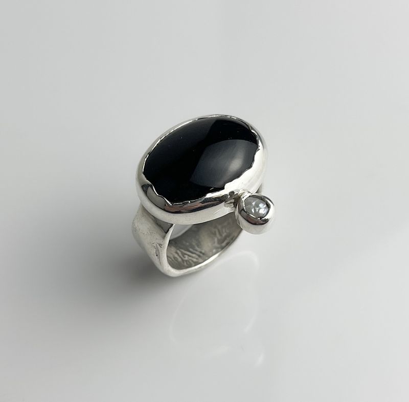 Threshold Collection: Black Onyx Crying Pearl Ring Size 8.5 Sterling Silver
