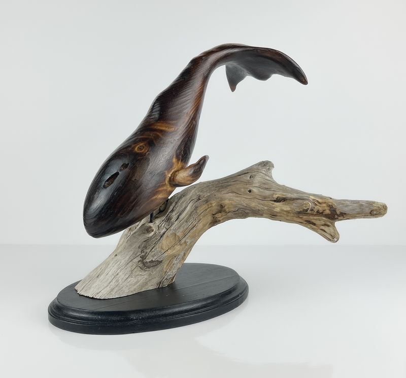 Whale Wood Sculpture By St. Andrews Blue Ribbon Award Winning Artist Timothy Griffin Canadian Made Coastal Ocean life 