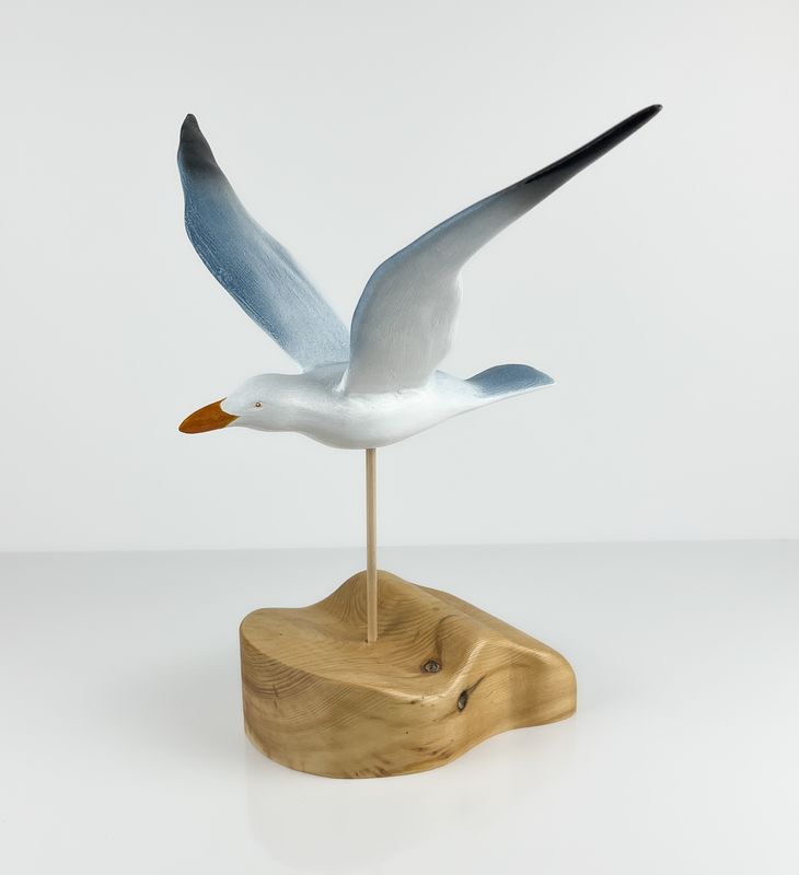 Seagull Wood Bird Sculpture By St. Andrews Blue Ribbon Award Winning Artist Timothy Griffin Canadian Made Coastal Ocean life 