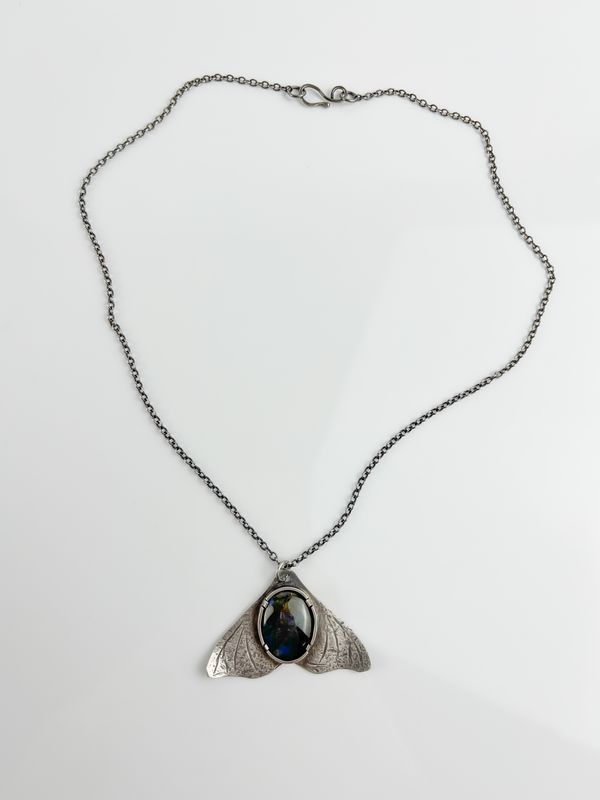 Silver Moth Pendant with Labradorite
