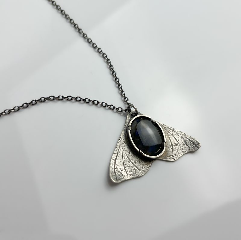 Silver Moth Pendant with Labradorite