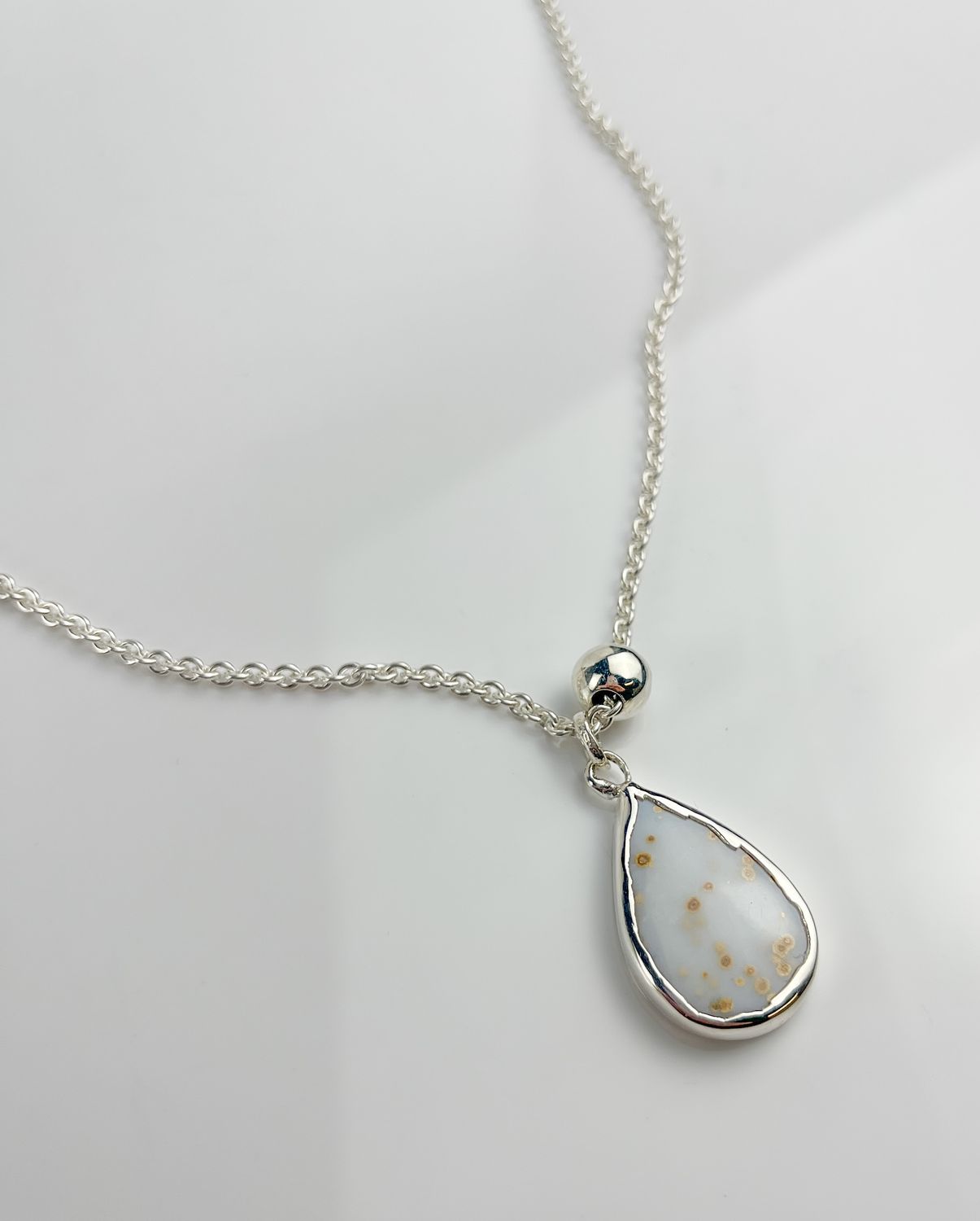 Jeneca Klausen, Sterling Silver, Jewellery, Saint John Jeweler, New Brunswick Fine Art, Agate Pendant, White Stone 