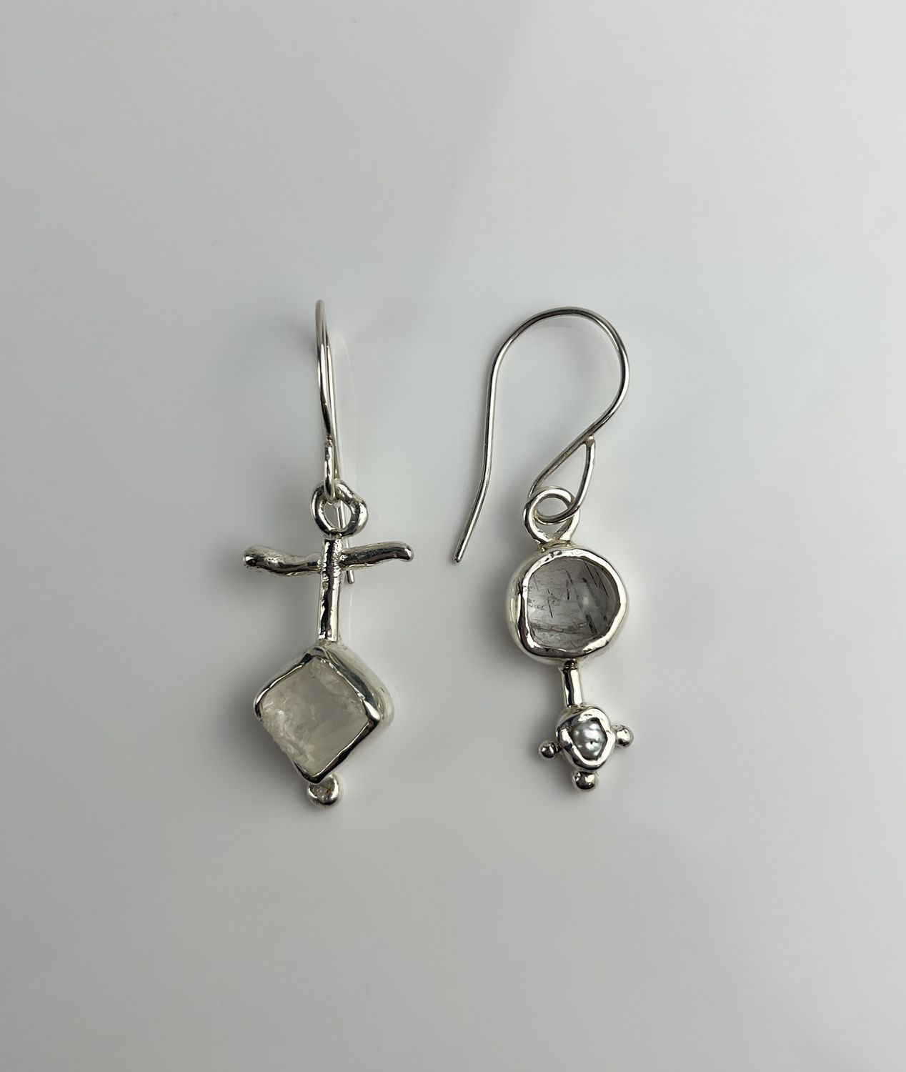 Threshold Collection: Clear Sigil Earrings Quartz, Super 7 & Pearl 18 Gage