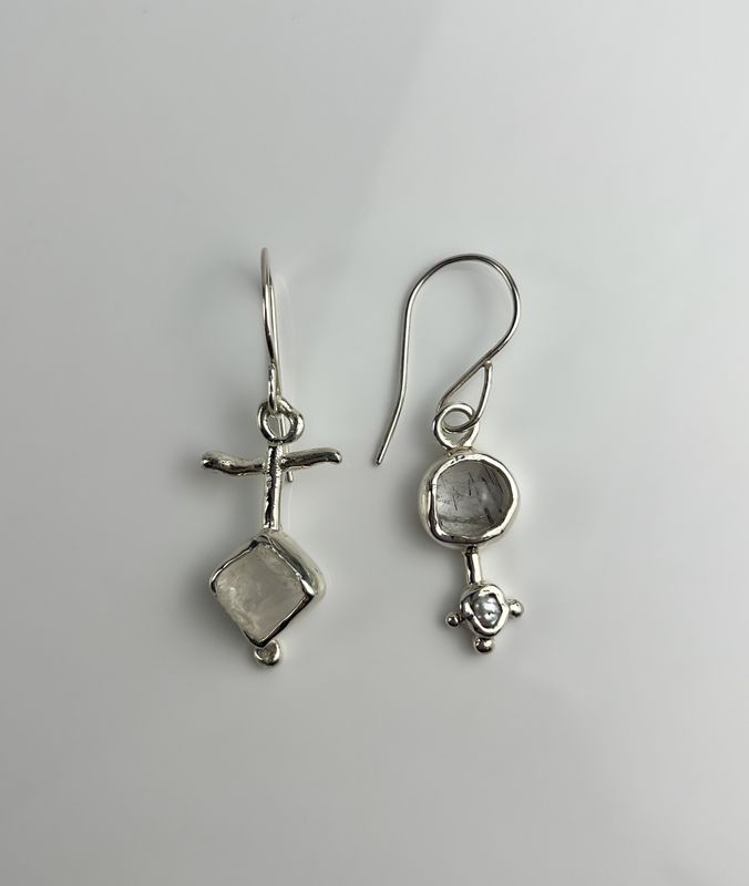 Threshold Collection: Clear Sigil Earrings Quartz, Super 7 & Pearl 18 Gage