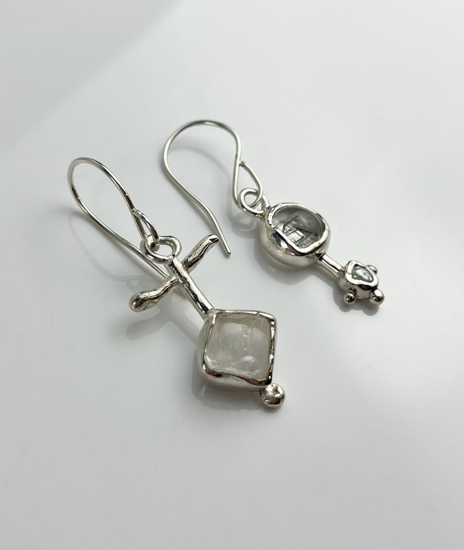 Threshold Collection: Clear Sigil Earrings Quartz, Super 7 &amp; Pearl 18 Gage