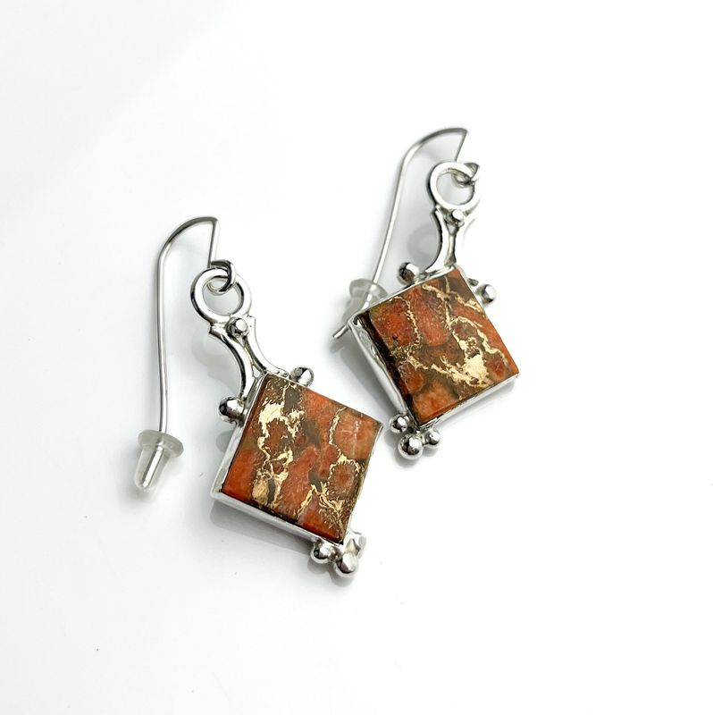 Round Top Apple Coral Earring, Sterling Silver