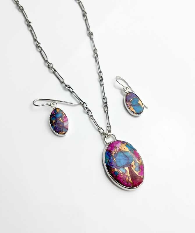 Turquoise & Pink Shell Collection, Sterling Silver