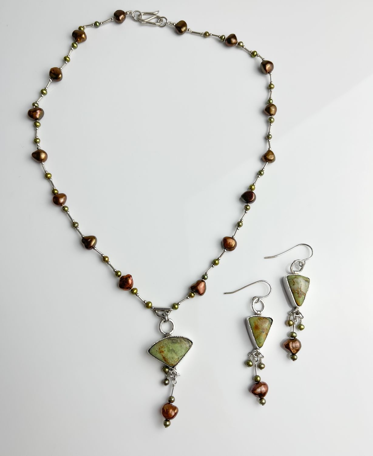 Madagascar Pistachio Non Precious Opal Pendant & Earring Set