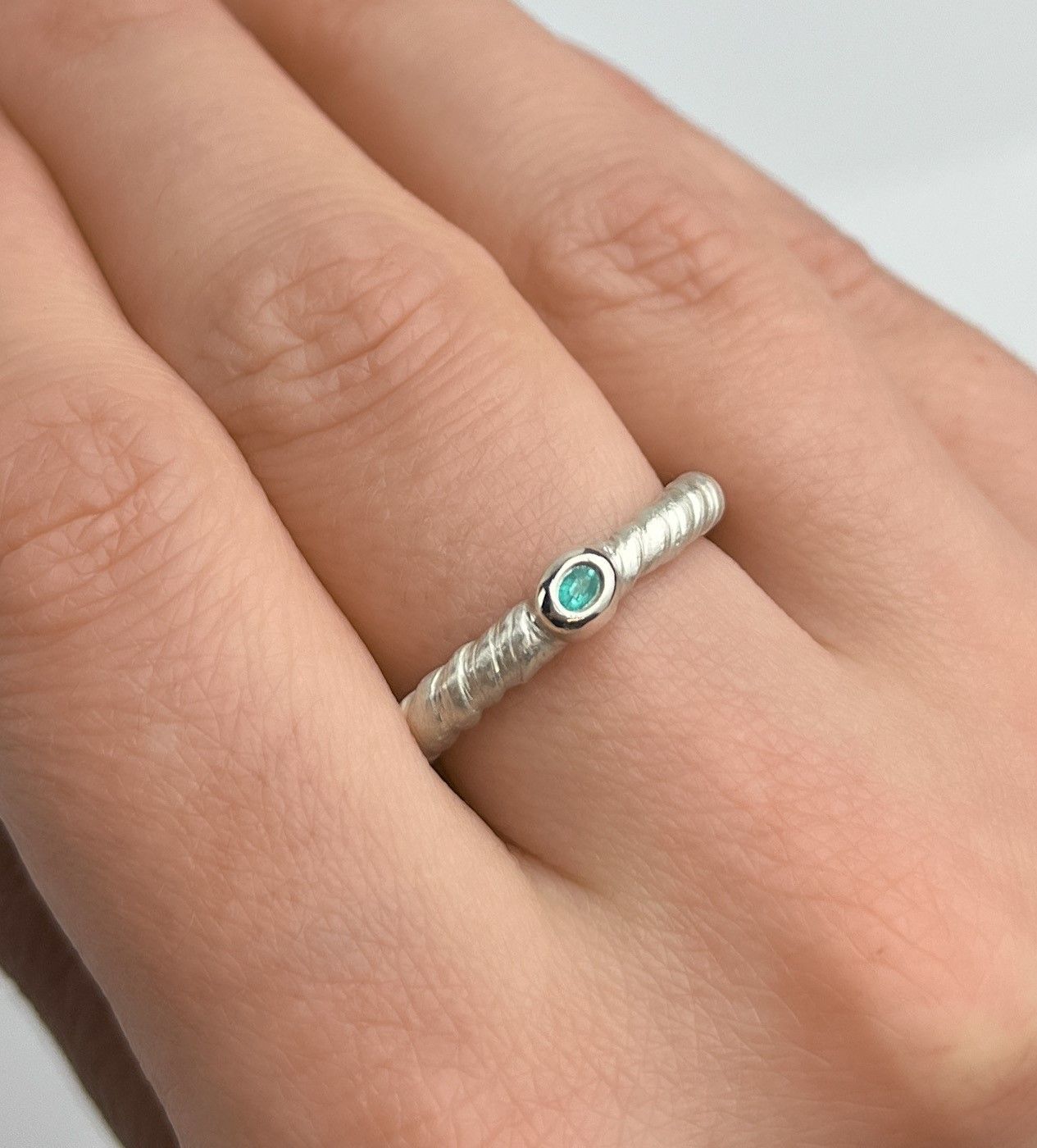 Cordage Silver Twist Ring with Oval Paraiba Tourmaline Size 7.25