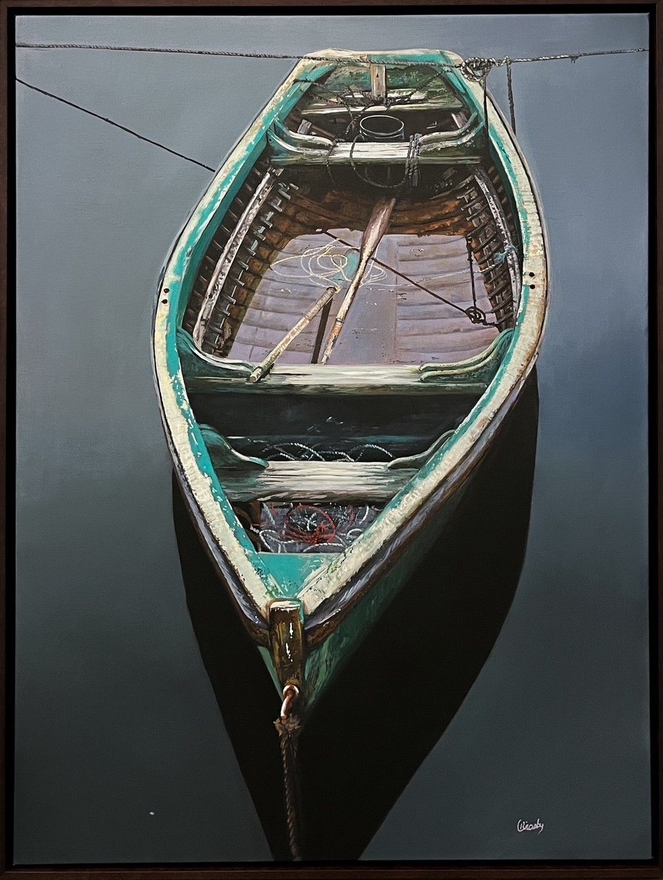 Framed Original Painting of a boat in The Bay of Funy by artist Robert Crosby 