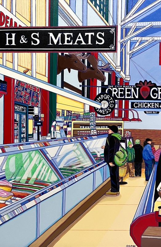 Original Vibrant Acrylic Painting of the Historic City Market H&S Meat Stall by Holly McKay 