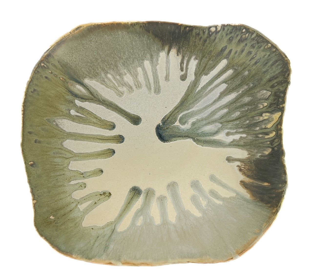 Large Pottery Platter Beige and Green By Sussex New Brunswick Potter, Matt Cripps. 