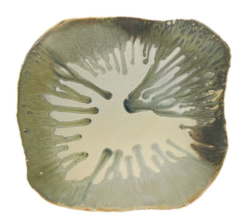 Large Pottery Platter Beige and Green By Sussex New Brunswick Potter, Matt Cripps. 