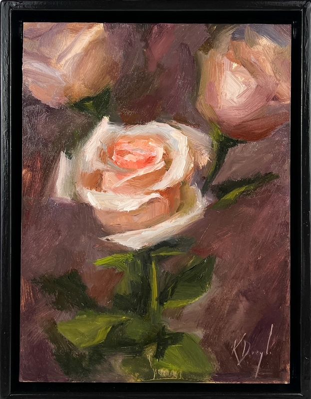 Light Pink Roses Oil Original still life painting by Saint John Artist Karen Daigle 