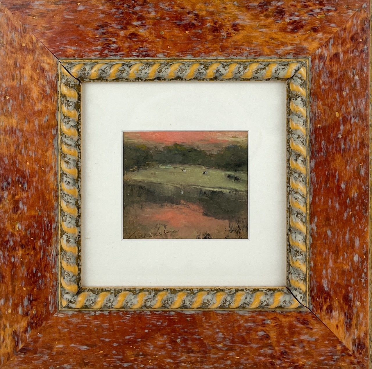 "Cows at Dusk" 3x3.5" Oil Framed 10.25x10.25"