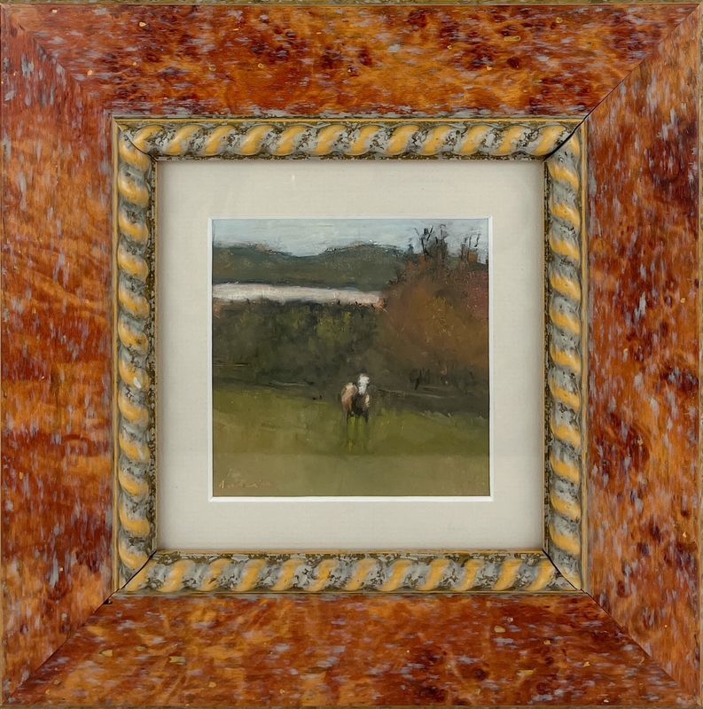 "Lone Cow" 4x4" Oil Framed 10.25x10.25"