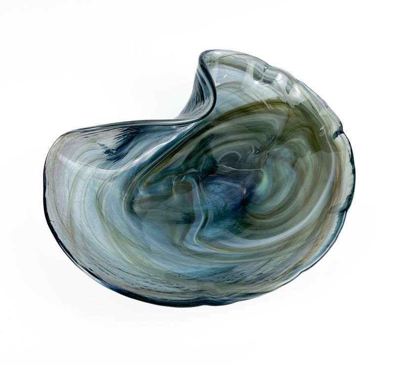 Indigo Muir Glass blown Dish 8.75" Wide
