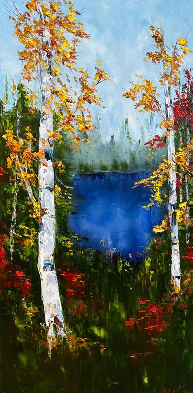 "A Little Magic Under Cerulean Sky" 15x30" Oil Knife Painting