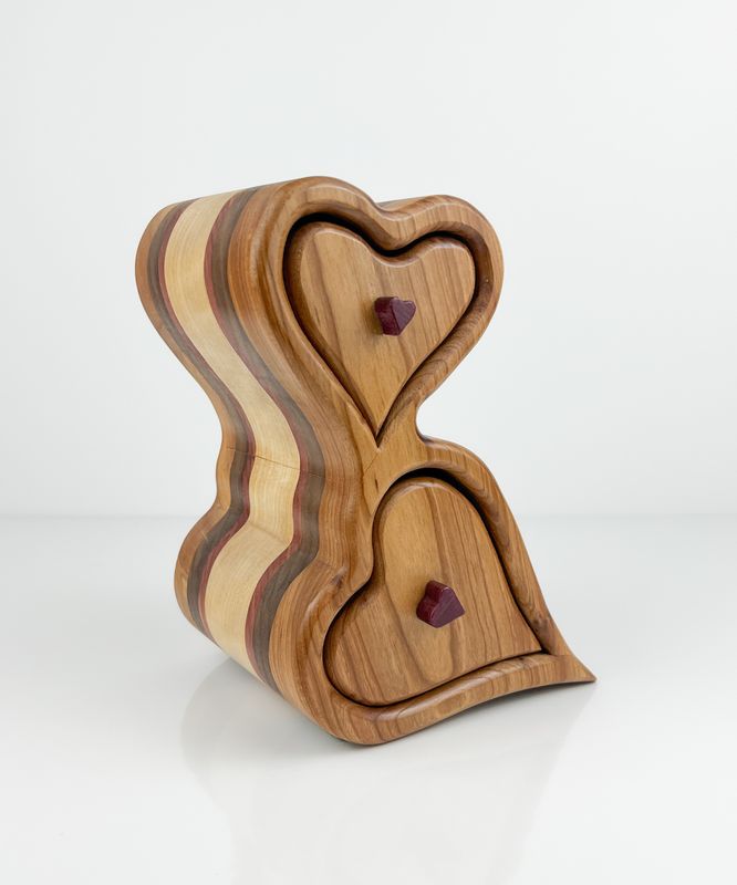 Double heart Bandsaw Box: NB Cherry, Walnut, Aromatic Cedar and Cherry