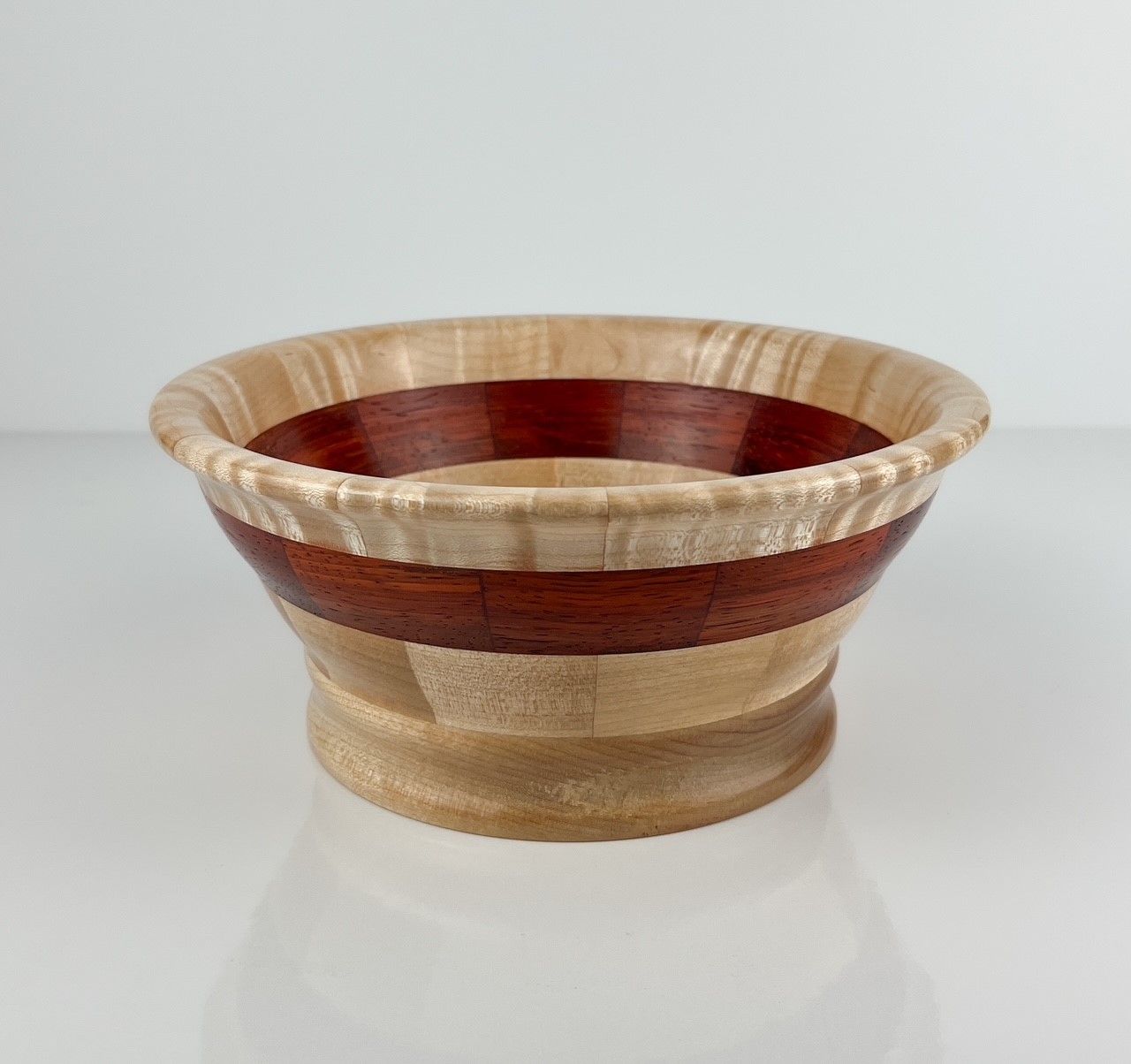 8" Ribbon Maple Bowl with Paduk Inserts