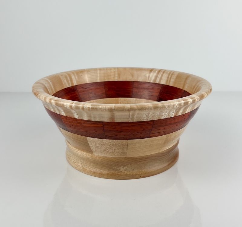 8 8" Ribbon Maple Bowl with Paduk Inserts