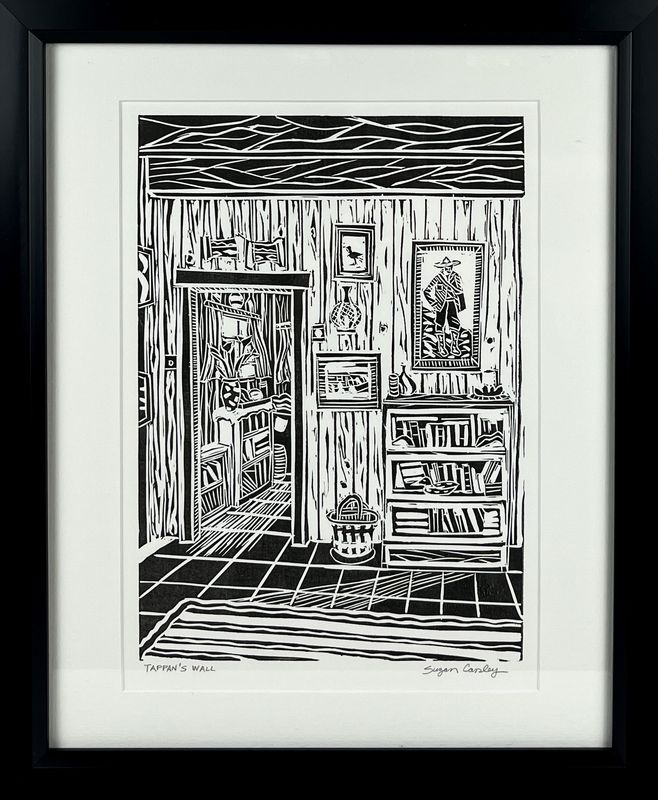 "Tapans Wall" Linocut Cotton Magnani Pescia Paper Framed 14x17.25"