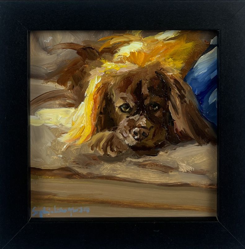 "Best Spot in the House" 4x4" Oil Framed 5x5"