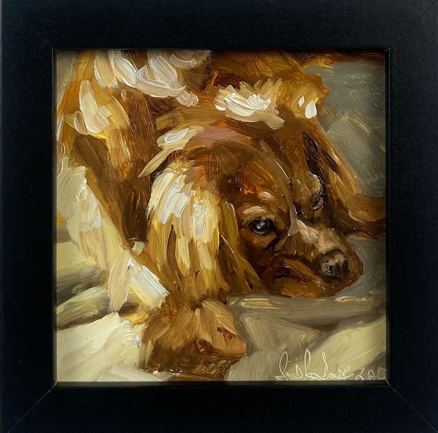 "Sweet Dreams" 4x4" Oil Framed 5x5"
