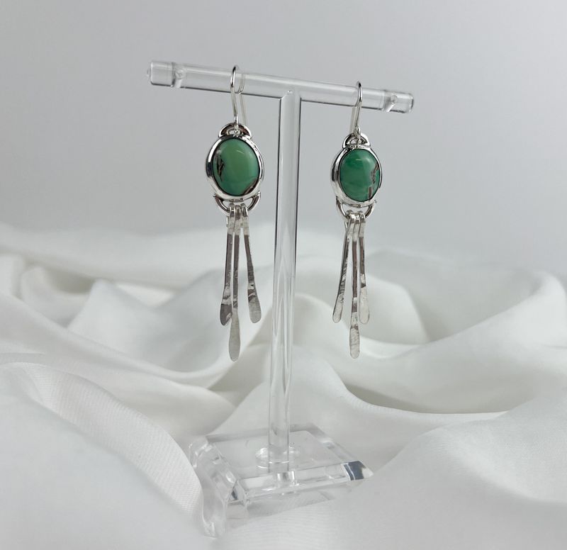Oval Variscite with Hammered Paddles Earrings