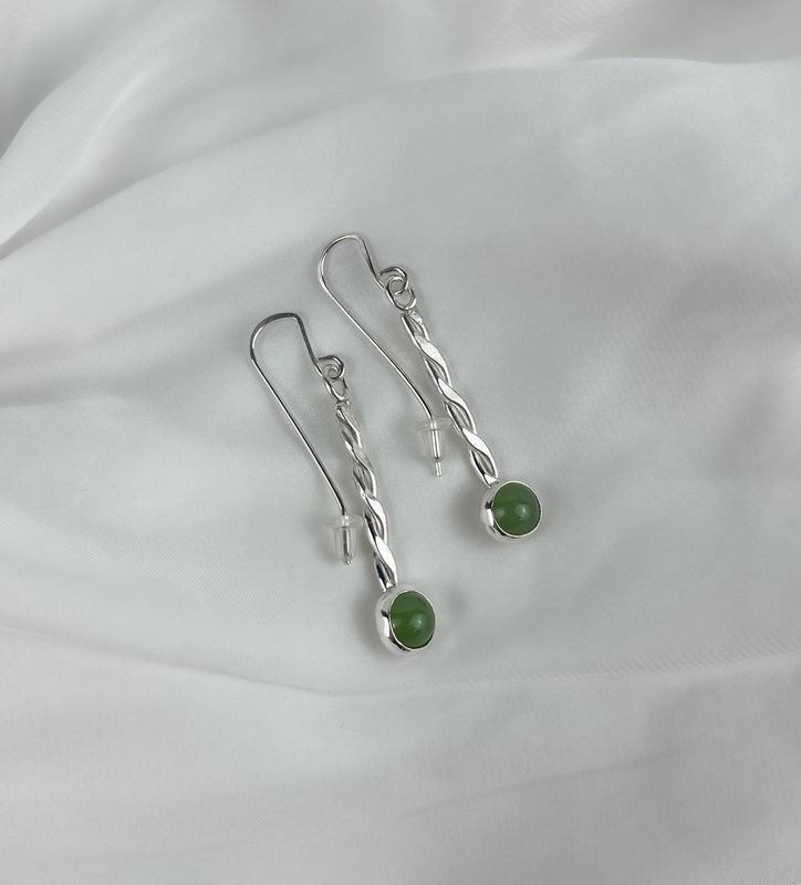 Twisted Earrings Wire Drop with Siberian Jade