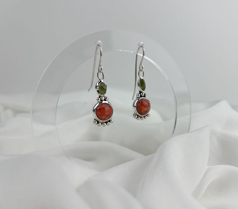 Red Coral and Peridot Earrings
