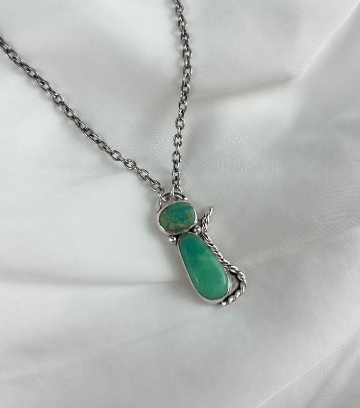 Kitty Cat Pendant Chrysoprase and Turquoise