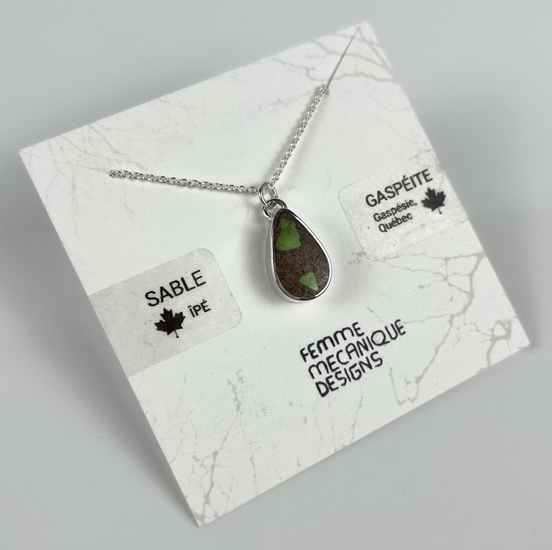 Gaspeite and PEI Sand, Sterling Silver Pendant