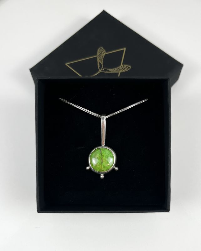 Mystical Gaspeite Eye Necklace Fine Sterling Silver