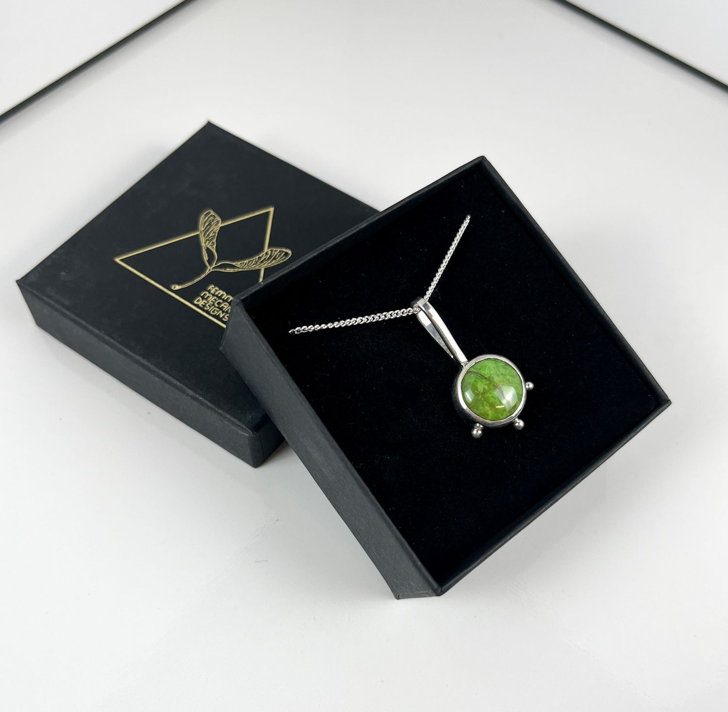 Mystical Gaspeite Eye Necklace Fine Sterling Silver