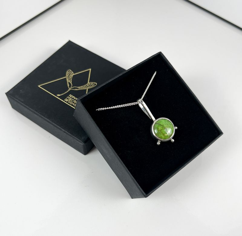 Mystical Gaspeite Eye Necklace Fine Sterling Silver