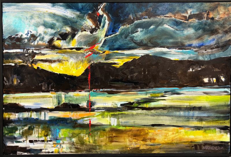 "Beacon at Dusk" Oil on Canvas, Framed 24x36"