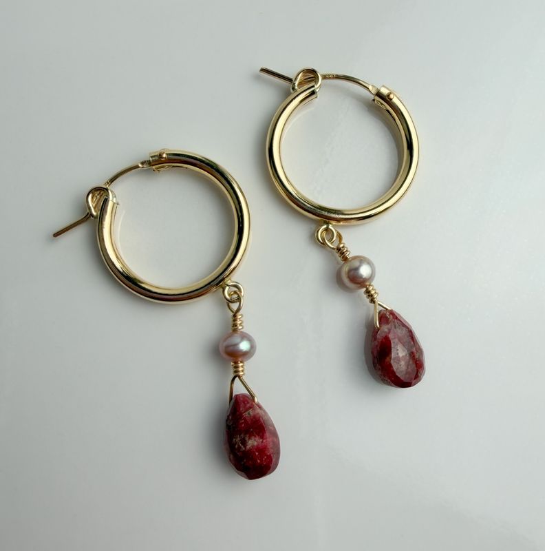 Gold Filled Thulite &amp; Pearl Earrings