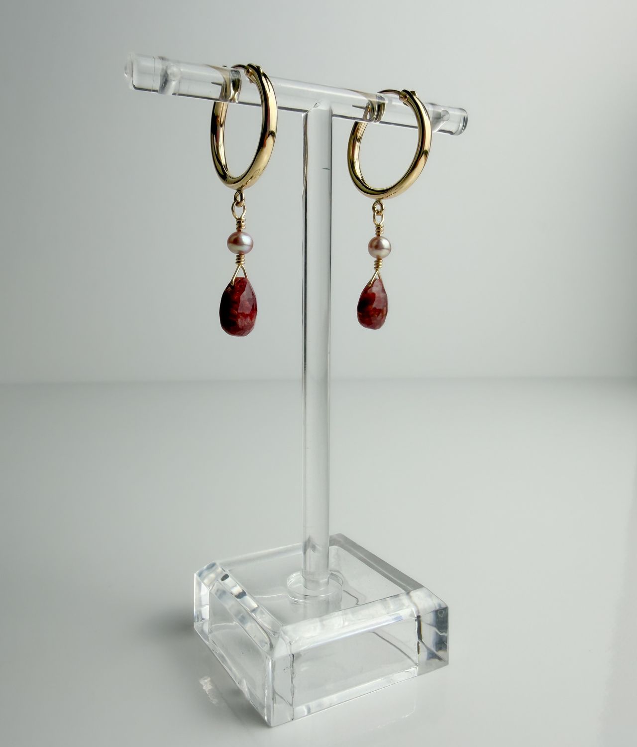 Gold Filled Thulite & Pearl Earrings